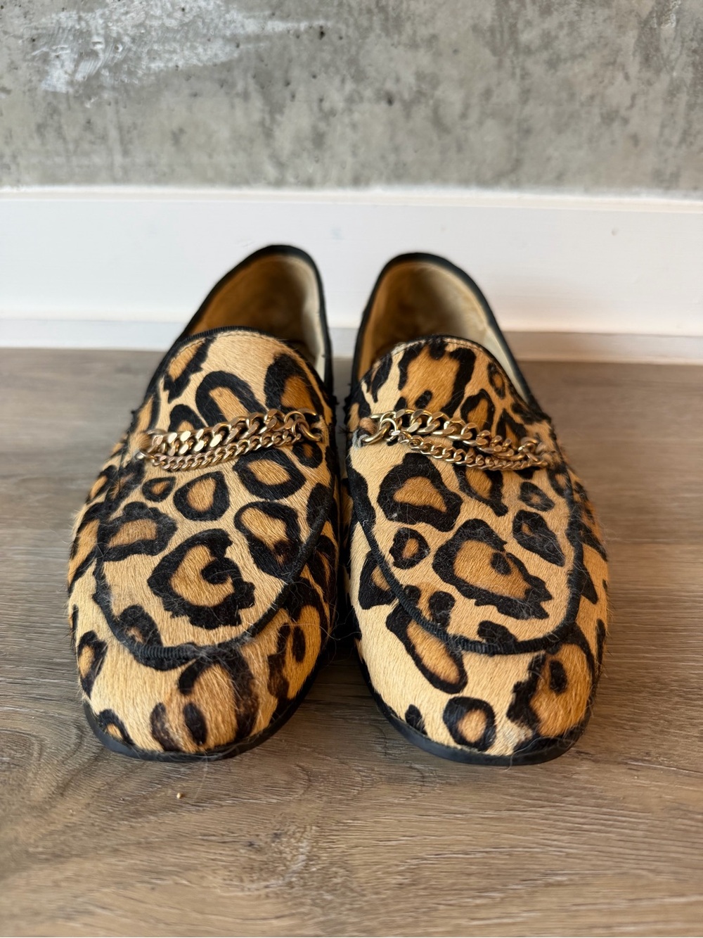 Sam Edelman Leopard Print Chain-Trim Loafers in Tan/Black
